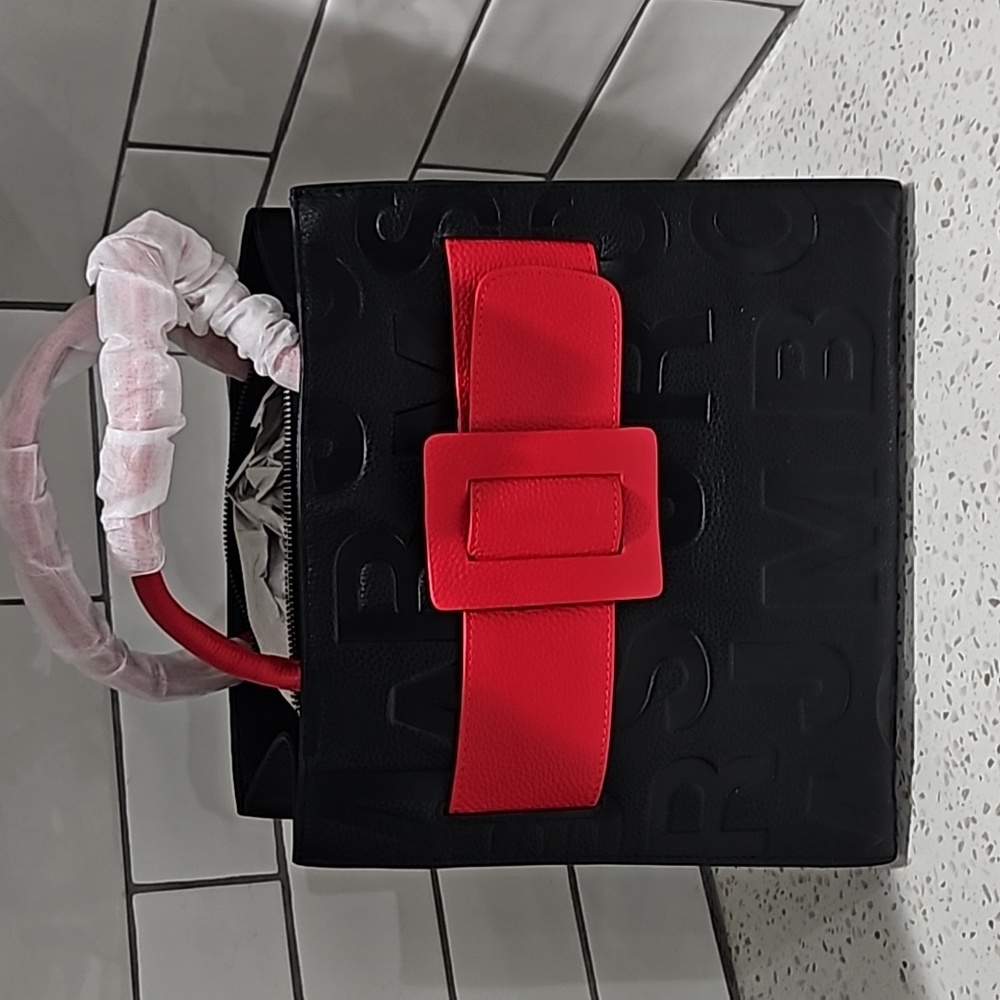 Leather red black buckle bag